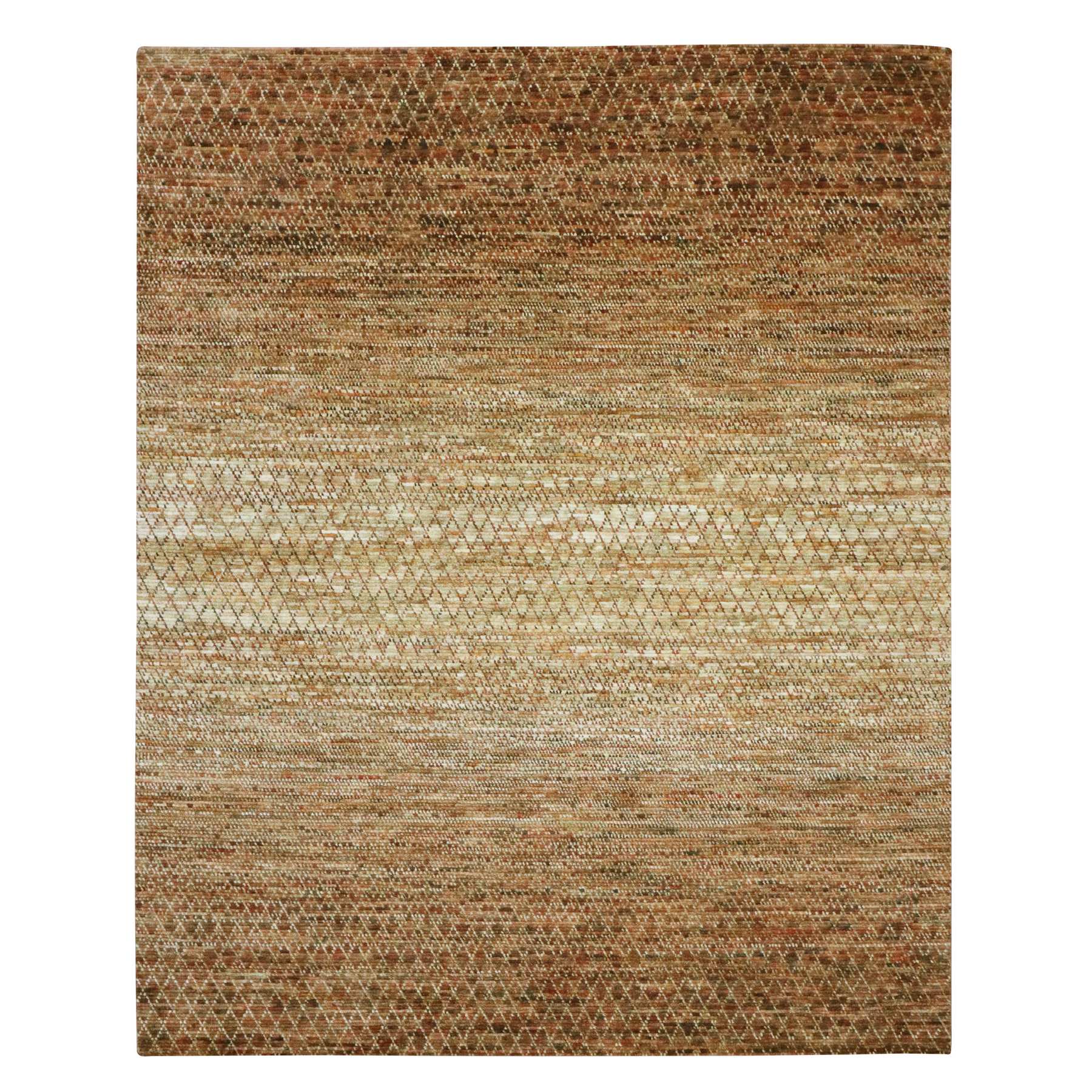 Camel Brown, Hand Knotted, Pure Wool, Grass Design with Looped Pile, Oriental Rug